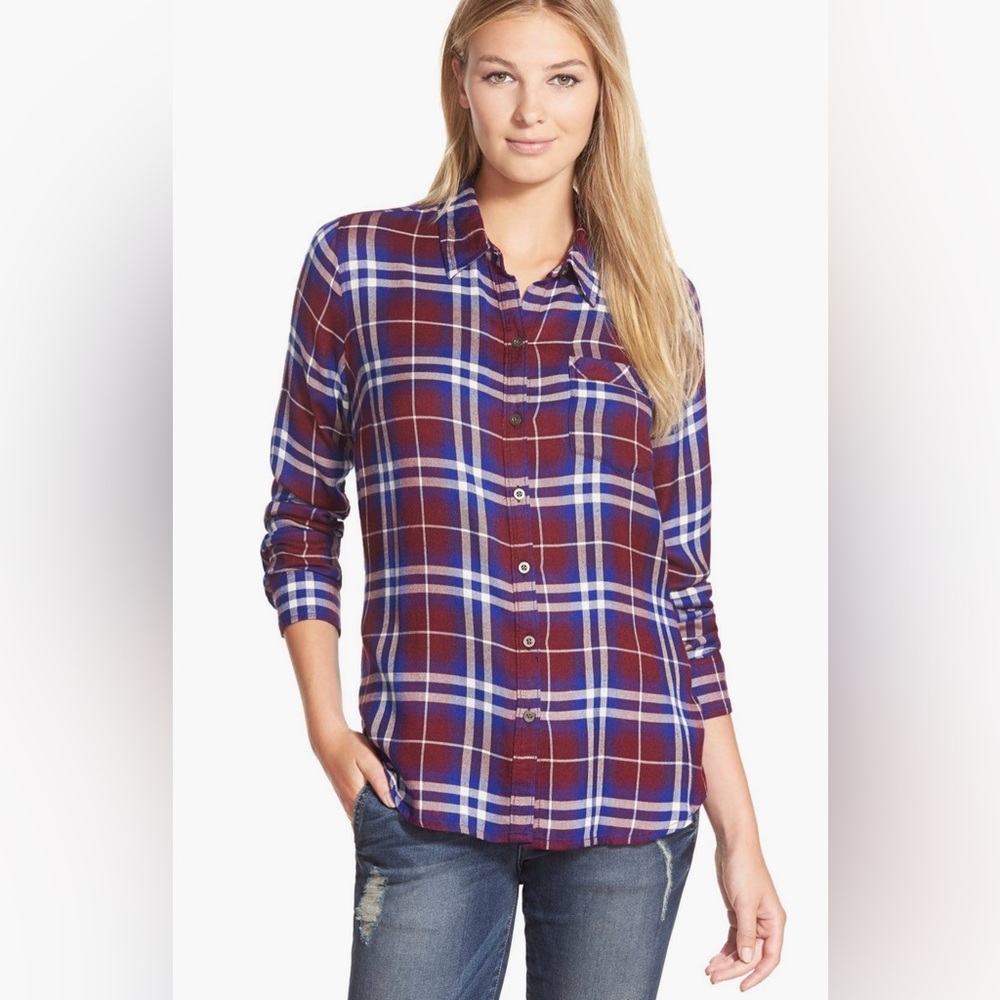 Lucky Brand Plaid Button-Down Shirt - Burgundy and Blue